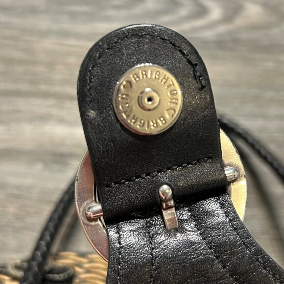 Brighton Debbie Black Tan Woven Leather Shoulder Bag Braided Handles Preppy - Picture 12 of 12